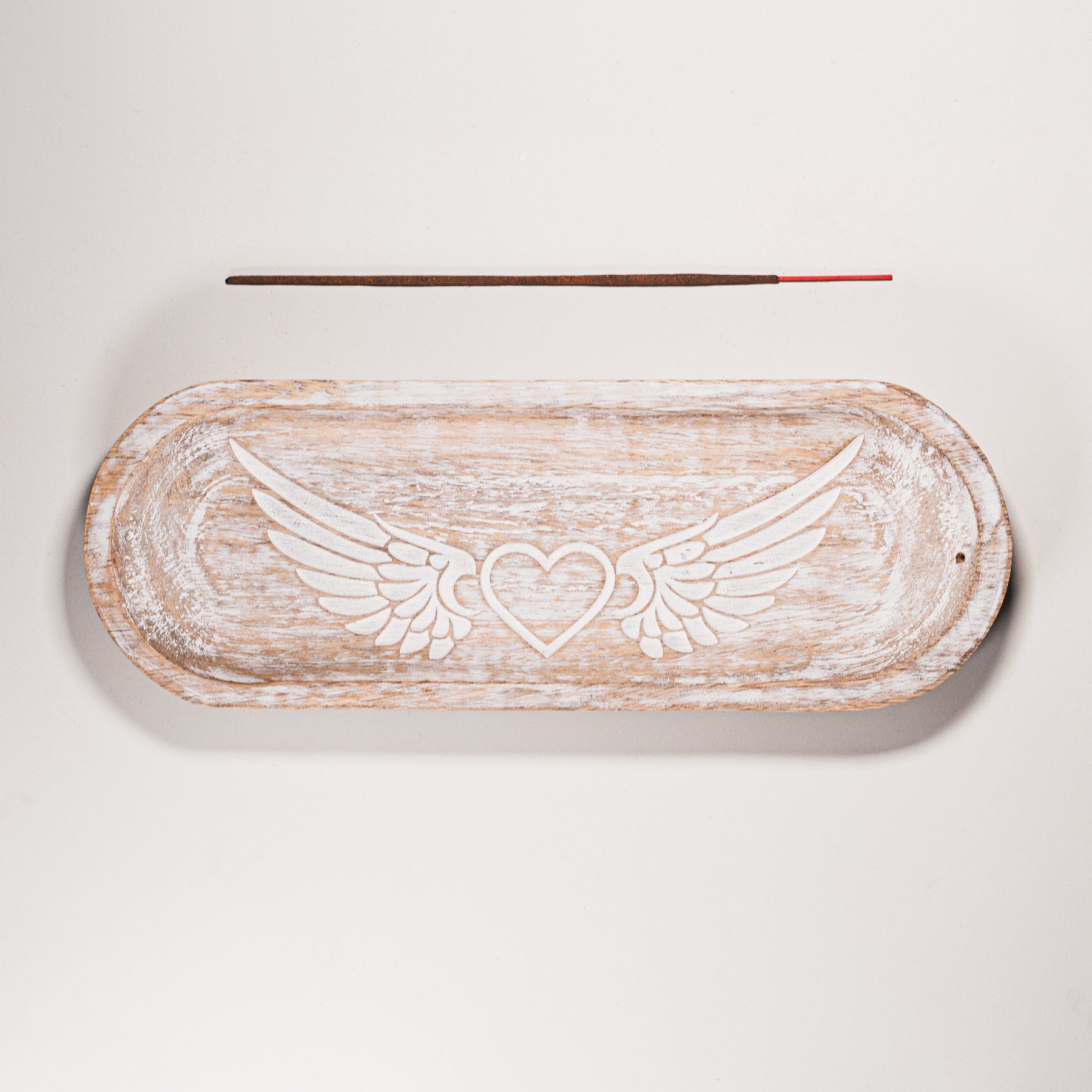 FLAT WOODEN INCENSE HOLDER - HEART WINGS