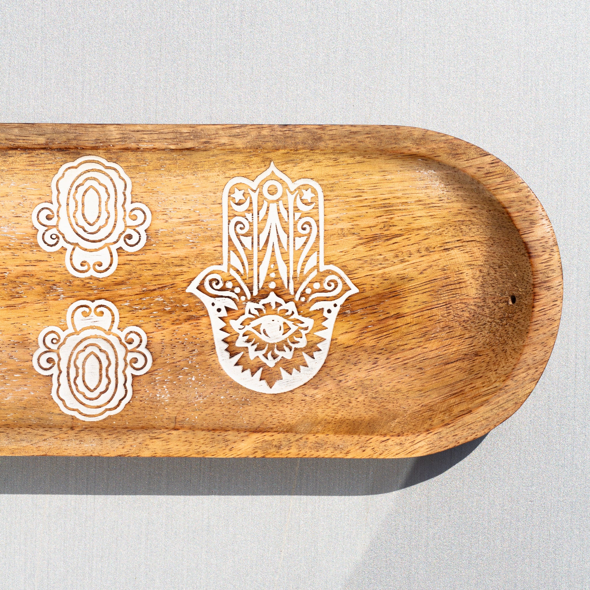 FLAT WOODEN INCENSE HOLDER - HAMSA HAND