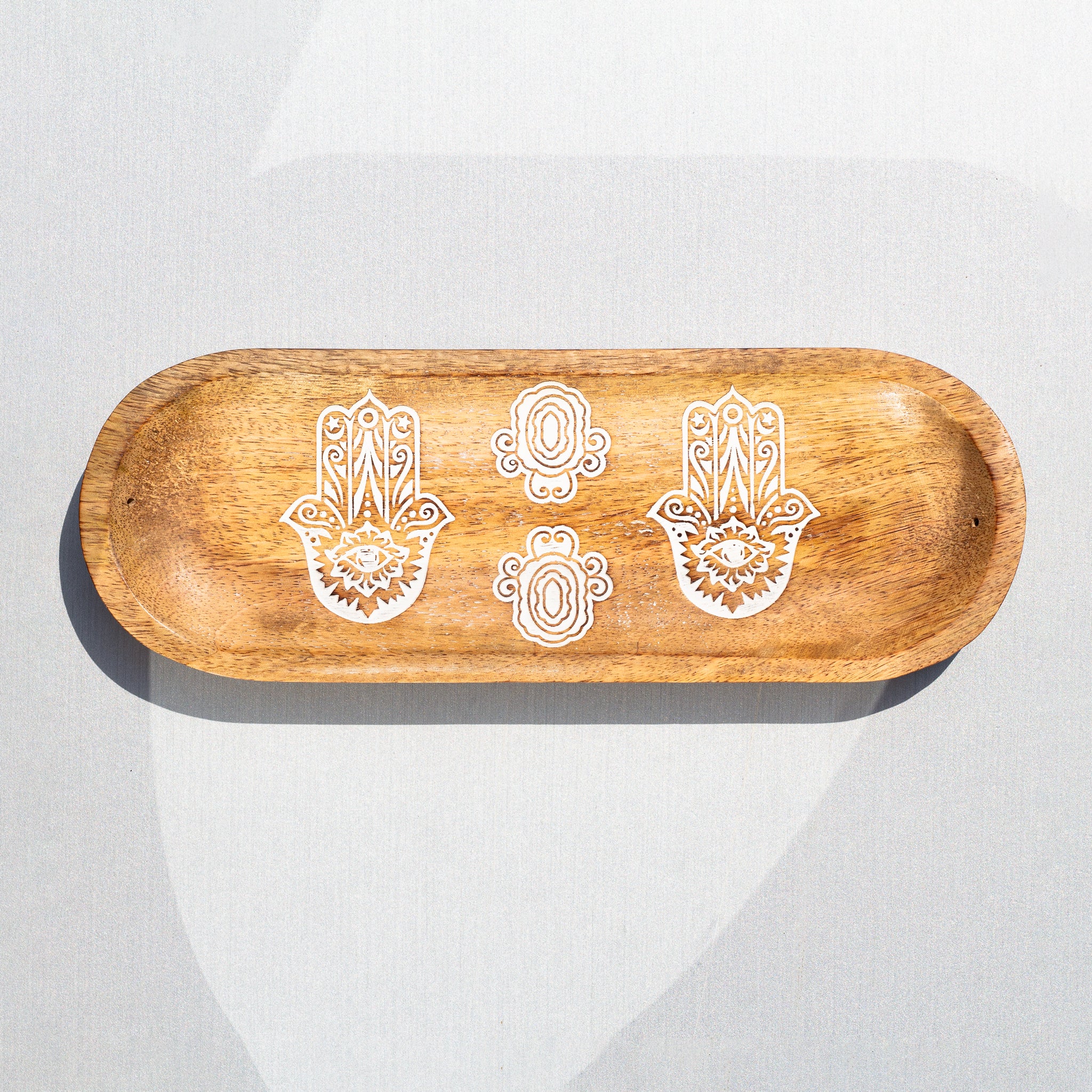 FLAT WOODEN INCENSE HOLDER - HAMSA HAND